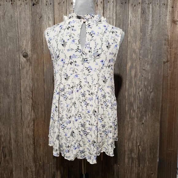 Lovely Melody M Top Blouse Cream Floral High Neck Swing Ruffle Cottagecore - Picture 4 of 6